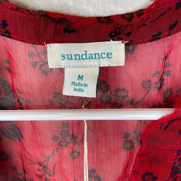 NWT Sundance Elodie Red Black Floral Tiered Blouse Top Size Medium - Picture 6 of 9